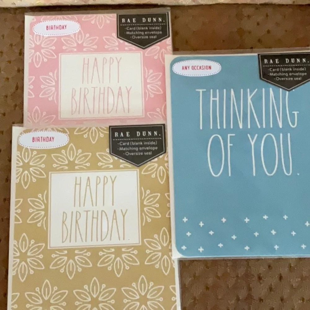 Rae Dunn Birthday & Thinking of You Cards bundle, set of 3, blank inside